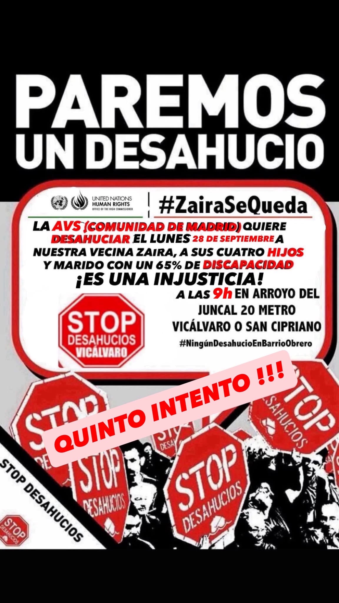 La Plataforma Stop Desahucios hace un llamamiento para tratar de frenar el desalojo de Zaira y su familia en Madrid. (Stop Desahucios Vicálvaro)