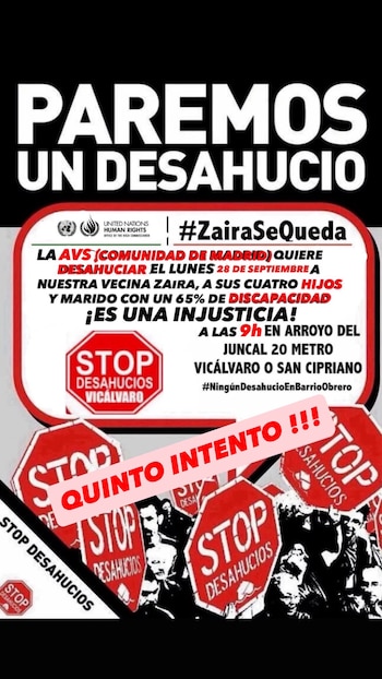 La Plataforma Stop Desahucios hace un llamamiento para tratar de frenar el desalojo de Zaira y su familia en Madrid. (Stop Desahucios Vicálvaro)