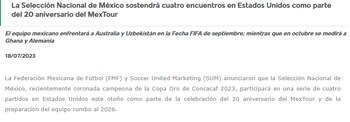 Comunicado de la FemexFut para