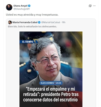 Diana Ángel reaccionó defendiendo su postura política y calificó los comentarios de la exsenadora como irrespetuosos - crédito @DianaAngel01/X