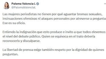 Paloma Valencia rechazó a las insinuaciones ofensivas contra mujeres periodistas: “ no tienen por qué aguantar bromas sexuales” - crédito @PalomaValenciaL/X