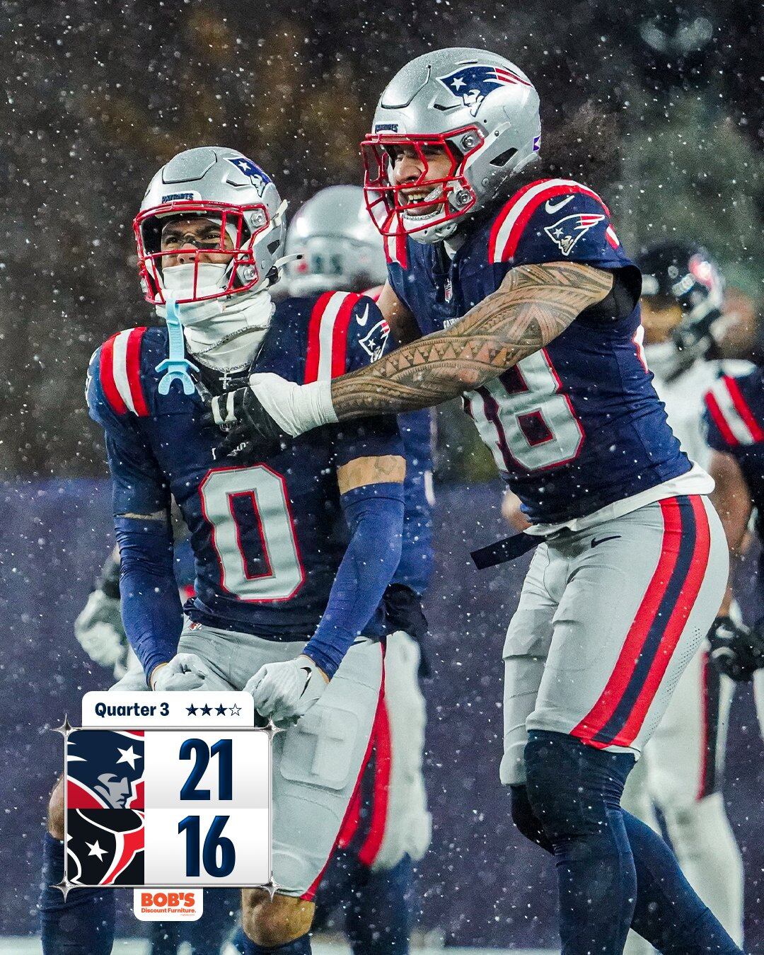 El colombiano logró nueve tacleos, un balón suelto forzado y 1 pase defendido en el partido contra los Texans - crédito New England Patriots