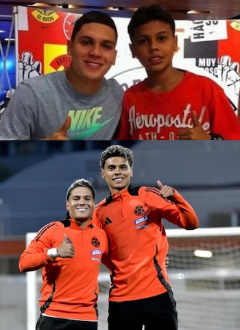 Richard Ríos junto a Juan Fernando Quintero en un evento comercial - crédito redes sociales