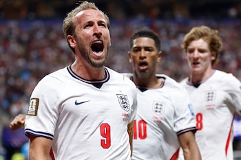 Harry Kane festeja uno de sus goles frente al Congo. (AP Foto/Butch Dill)