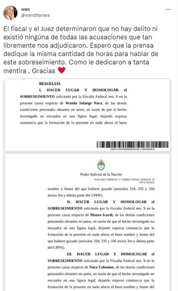 El tweet de Wanda Nara