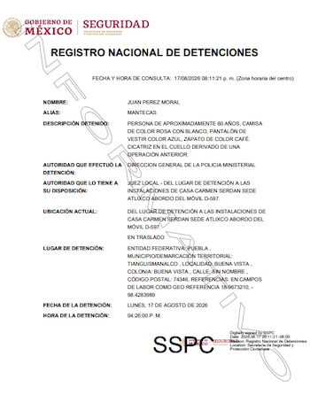 Capturan a Juan Perez, alias “El mantecas”, presidente municipal de Tianguismanalco, Puebla. RND