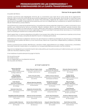 Comunicado respaldando a 'Andy' López Beltrán.
Crédito: Morena
