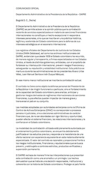 Con este extenso comunicado, compartido