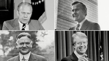 Los presidentes estadounidenses Gerald Ford,