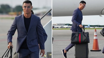 El lujo discreto de Cristiano Ronaldo al llegar a Estados Unidos: traje con remera, el detalle del calzado y el guiño en su bolso