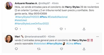 Usuarios venden sus entradas para Harry Styles. (Twitter)