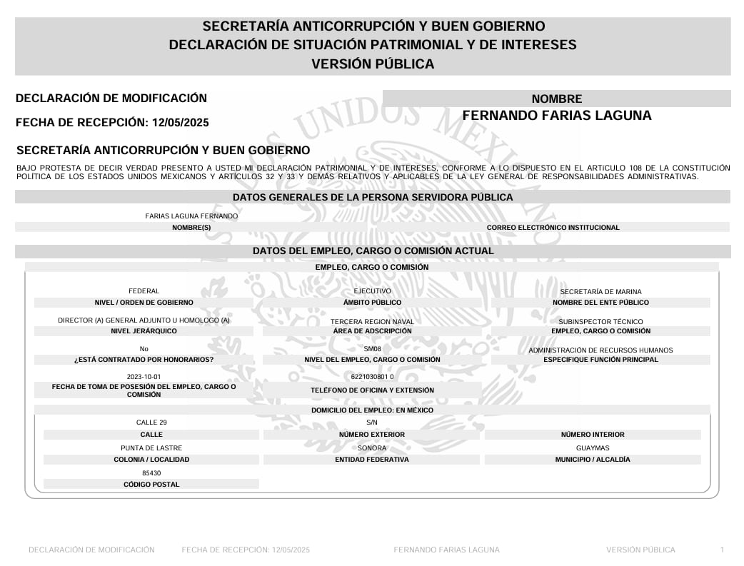 La última declaración del contralmirante fue presentada el 12 de mayo de 2025. Crédito: DeclaraNet