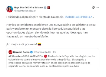 María Elvira Salazar sobre triunfo de Abelardo de la Espriella