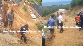 Cinco obreros quedaron parcialmente soterrados como consecuencia del incidente. (FOTO: Roatán Informativo)