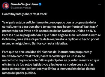 Germán Vargas Lleras precisó que