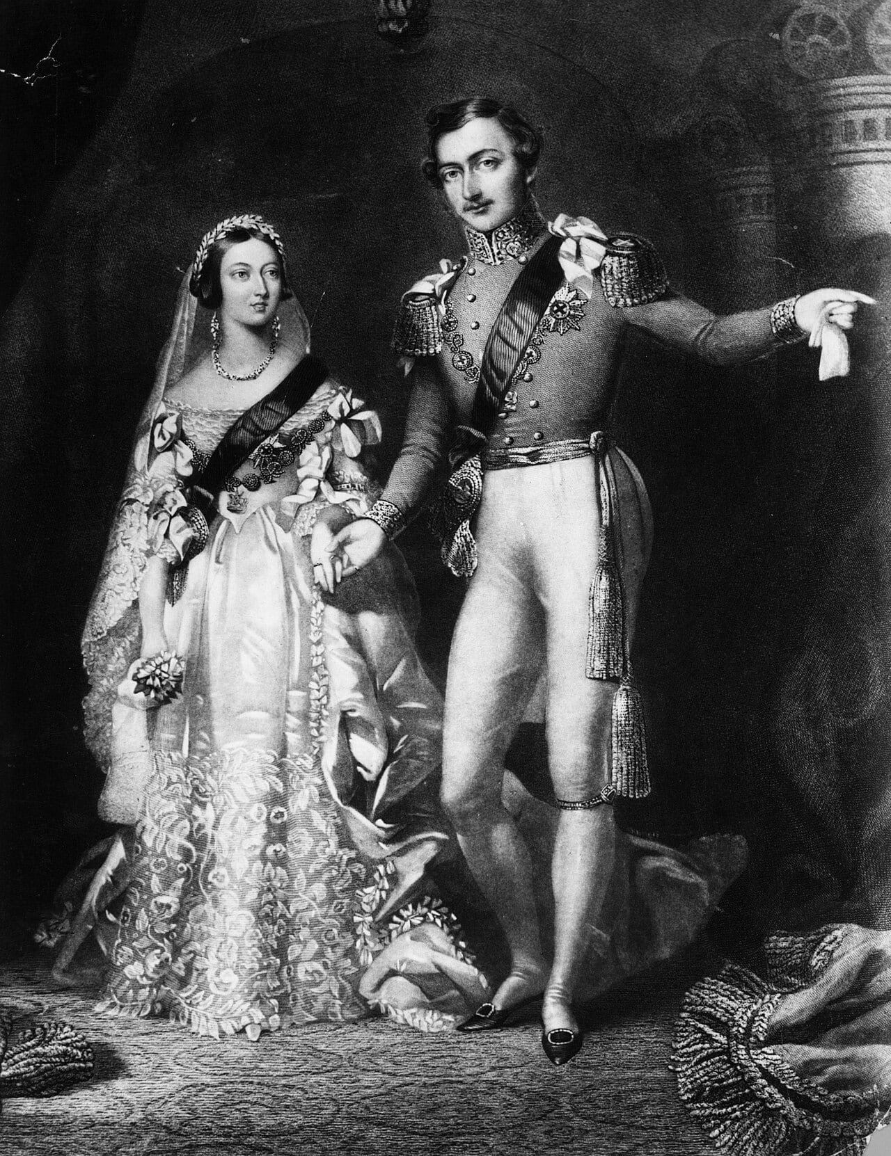 La reina Victoria y el príncipe Alberto a su regreso del servicio matrimonial en el palacio de Saint James, Londres, 10 de febrero de 1840. Grabado de S. Reynolds. después de F Lock (Wikimedia)