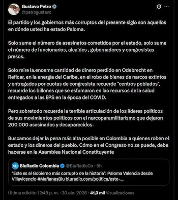 El presidente señala casos emblemáticos como Odebrecht, Reficar y recursos de las EPS en pandemia para argumentar sobre corrupción en administraciones pasadas - crédito @petrogustavo / X