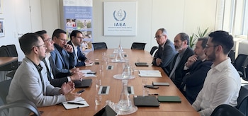 Representantes del Ministerio de Minas y Energía de Colombia y de la Oiea durante la reunión en Viena, donde se acordó fortalecer la cooperación en aplicaciones nucleares para salud, agricultura y energía - crédito Ministerio de Energía