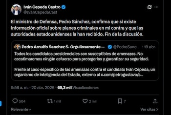 Las amenazas contra el candidato Iván Cepeda movilizan a las autoridades colombianas y estadounidenses para reforzar la seguridad electoral - crédito X