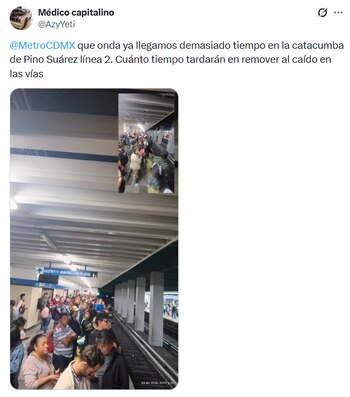 Usuarios reportan retrasos y desalojos en la Línea 2 (X/ @AzyYeti)