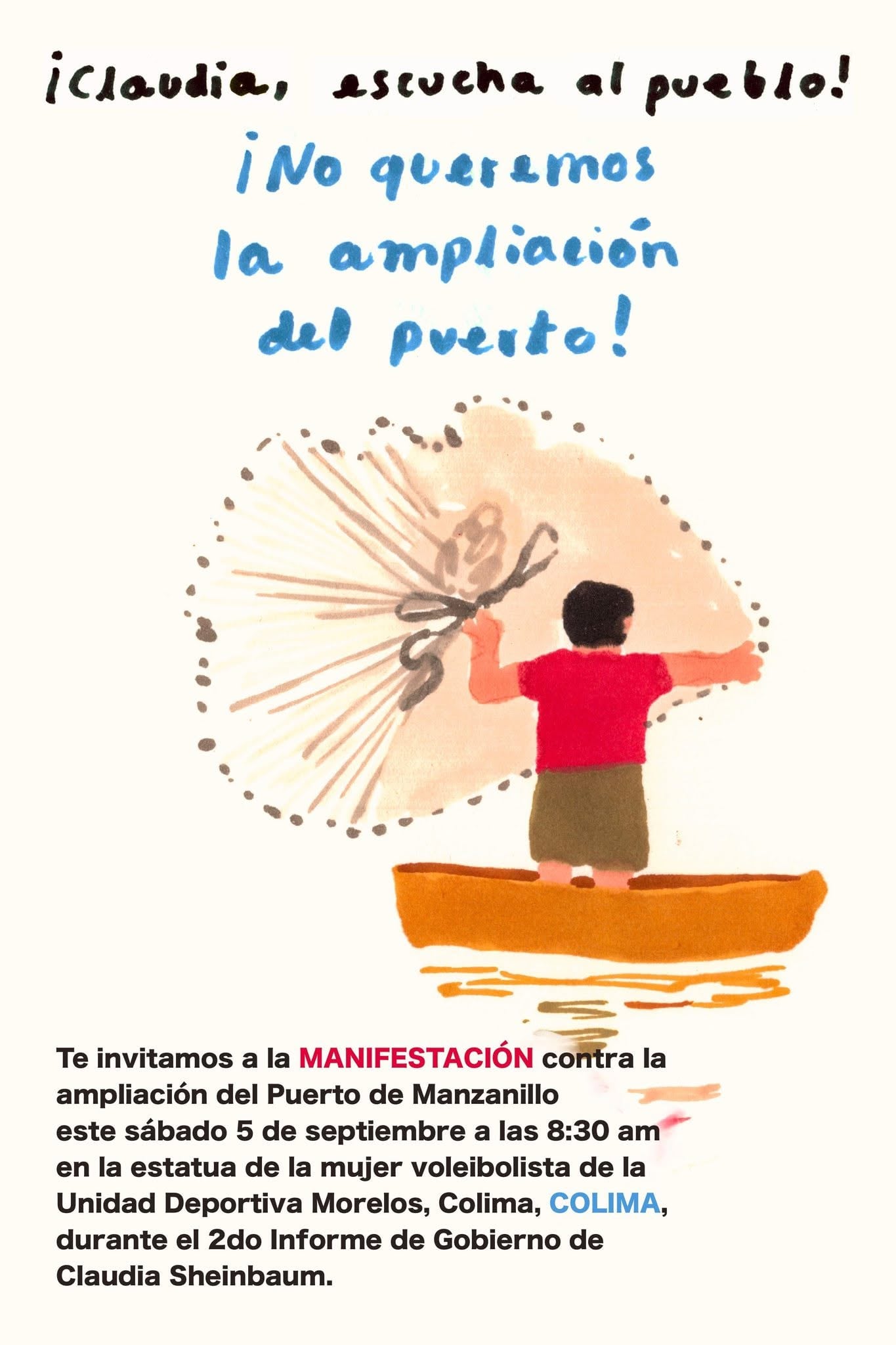 Convocatoria a la manifestación durante evento de Claudia Sheinbaum en Colima (Facebook: Salvemos Cuyutlán)