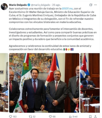 Mario Delgado se reunió con el ministro de Educación Superior de Cuba. | X- Mario Delgado