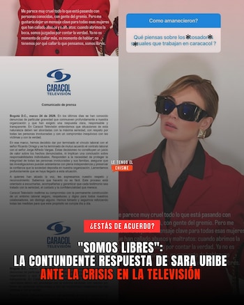 La modelo se refirió a los casos de presunto acoso sexual en Caracol y envió un mensaje a las periodistas que han vivido este tipo de situaciones y que no se han pronunciado - crédito @sara_uribe @letengoelchisme/ Instagram