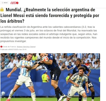 La portada del informe del medio Ouest-France sobre los arbitrajes durante los partidos de Argentina