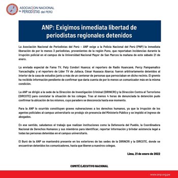 ANP exige liberación de periodistas