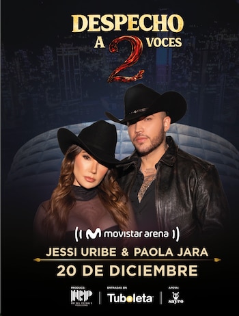 El concierto en el Movistar Arena marcará la primera presentación conjunta de Jessi Uribe y Paola Jara en ese escenario de Bogotá - crédito cortesía Jessi Uribe