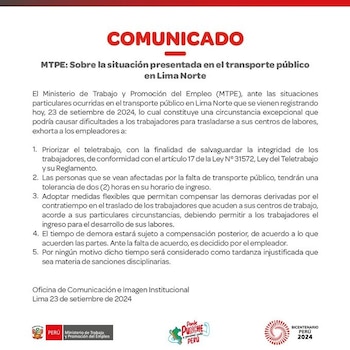 Comunicado del MTPE sobre el