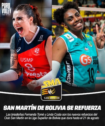 Fernanda Tomé y Linda Costa reforzarán San Martín de Bolivia. (Puro Vóley)