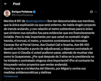 Enrique Peñalosa arremetió en contra