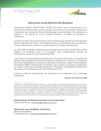 Juan Carlos Hurtado Parra asumirá como presidente encargado, liderando la empresa durante un período de alta presión financiera y legal - crédito @ECOPETROL_SA/X