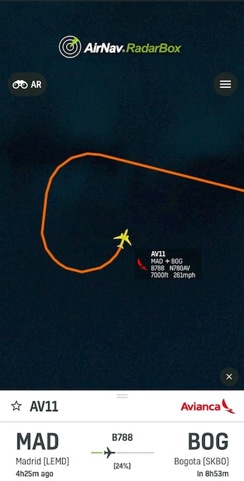 Vuelo AV11 de Avianca que cubría ruta Madrid-Bogotá