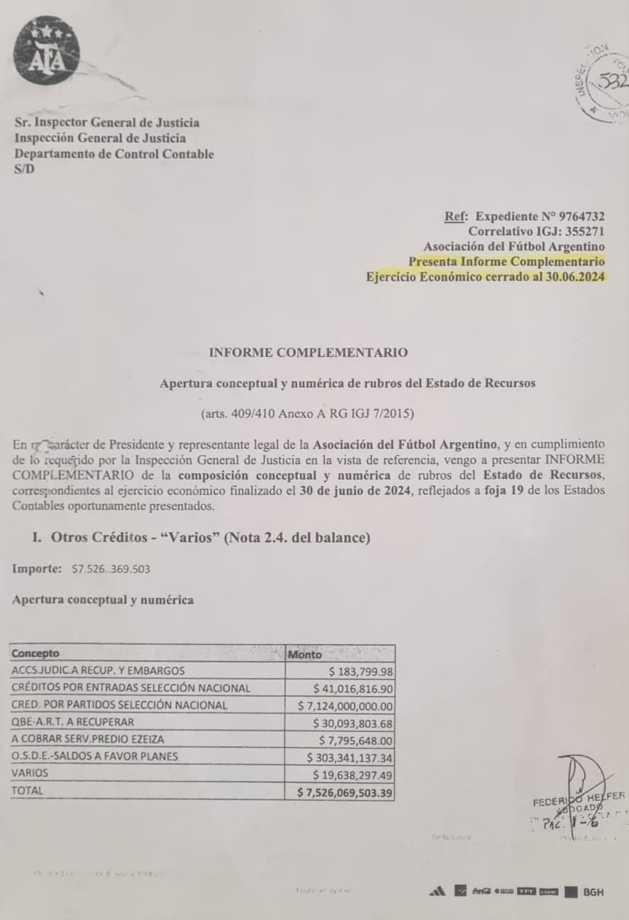 La primera foja de las aclaraciones que presentó Tapia ante la IGJ