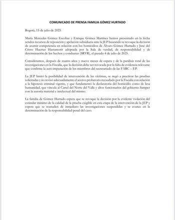 La familia Gómez Hurtado insiste