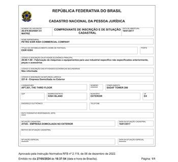 Registro de Petro Exir Kish