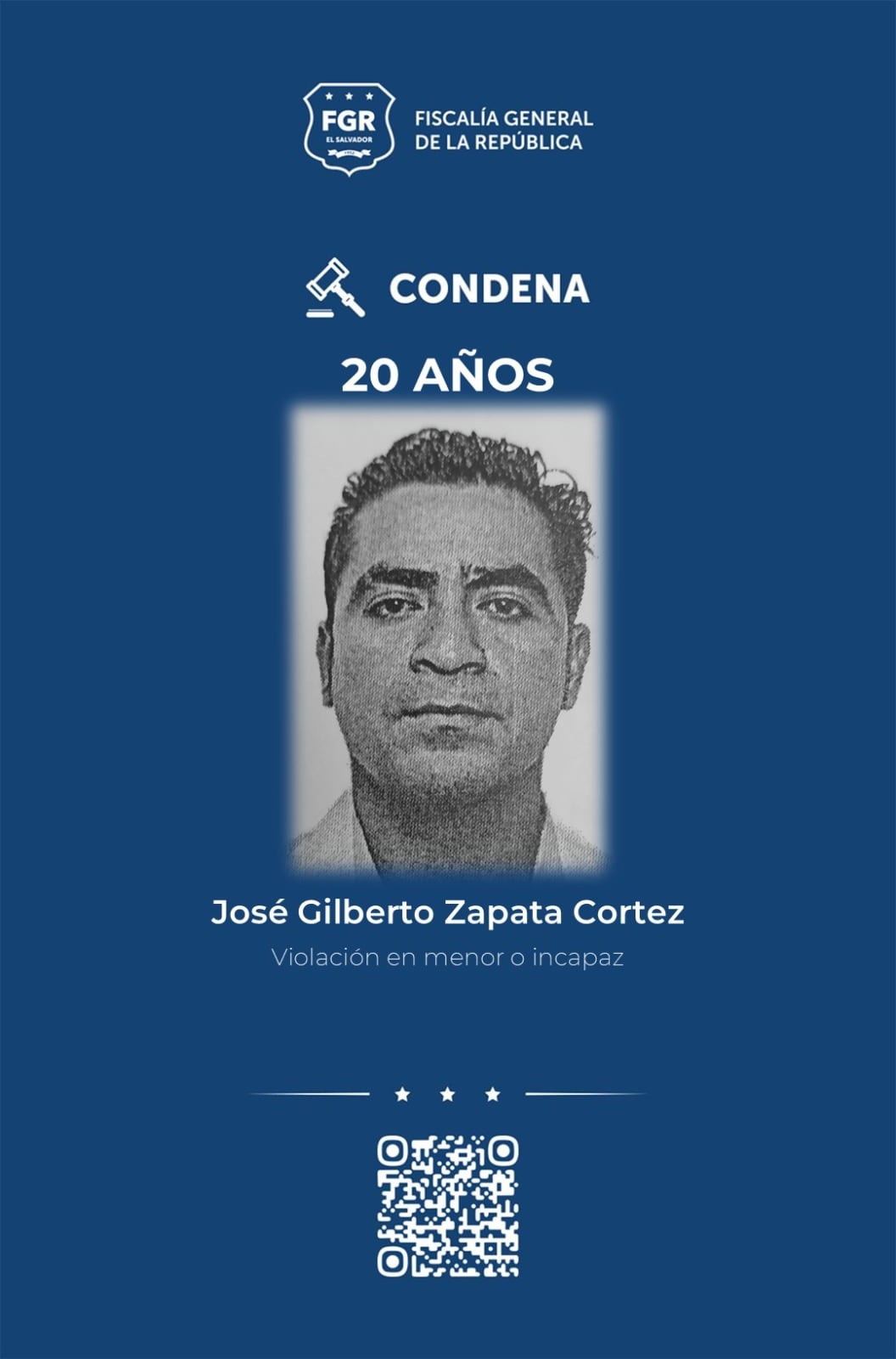 José Gilberto Zapata Cortez fue condenado a 20 años de cárcel por el delito de violación en Ciudad Delgado. (Foto: FGR)