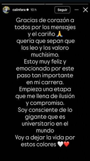 Caín Fara mandó mensaje a