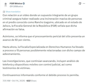La FGR aseguró que la declaración era falsa. (X @FGRMexico)