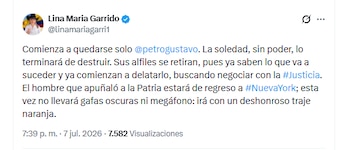 La congresista Lina María Garrido asegró que el presidente Gustavo Petro podría afrontar un proceso penal en Estados Unidos - crédito @linamariagarri1/X