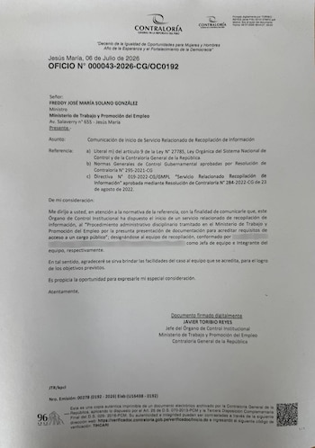 Contraloría investiga presunto certificado falso del Ministro de Trabajo para acceder a cargos públicos