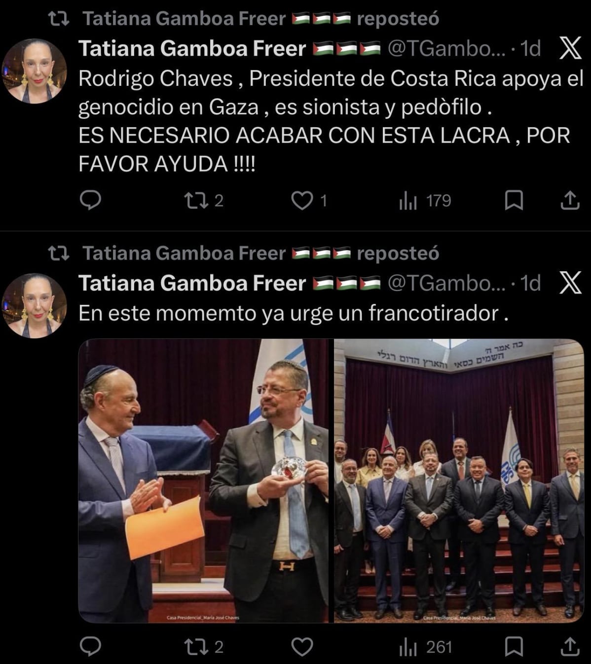 Publicaciones realizadas por la hoy detenida en su cuenta de X. Fuente: X