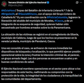 El Ejército informó que, tras