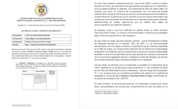 En la providencia del 20 de octubre de 2026, el juzgado señaló que Petro no presentó el informe solicitado sobre las gestiones adelantadas para cumplir la sentencia ni respondió a uno de los requerimientos del despacho - crédito @julianquintanat/X