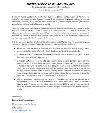 La empresa aclaró que el reconocimiento de la pensión de Egidio Cuadrado corresponde al Sistema General de Pensiones, según el historial de cotizaciones - crédito cortesía Paola España