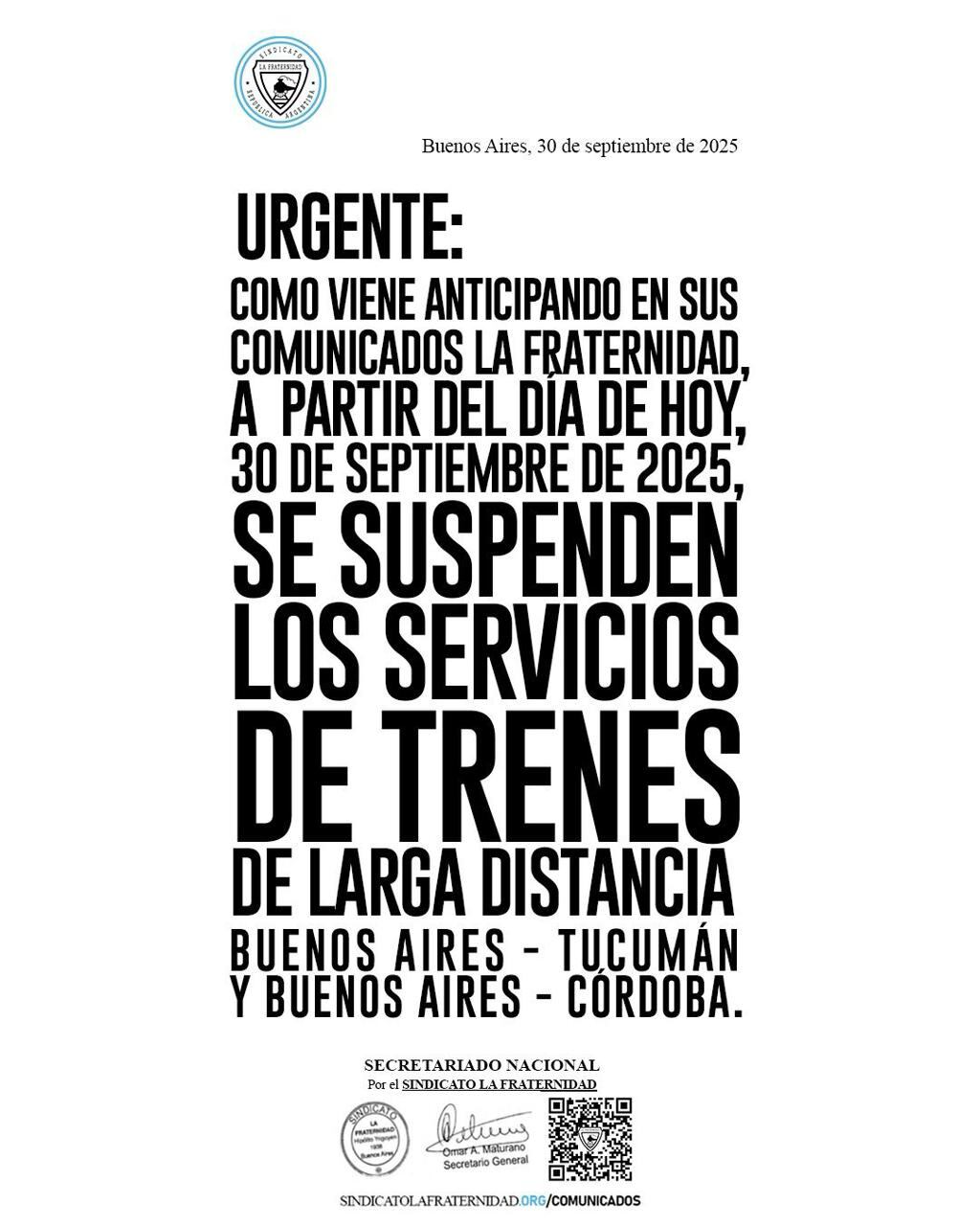 El gremio ferroviario advierte sobre el impacto de las políticas oficiales en el futuro del transporte ferroviario nacional