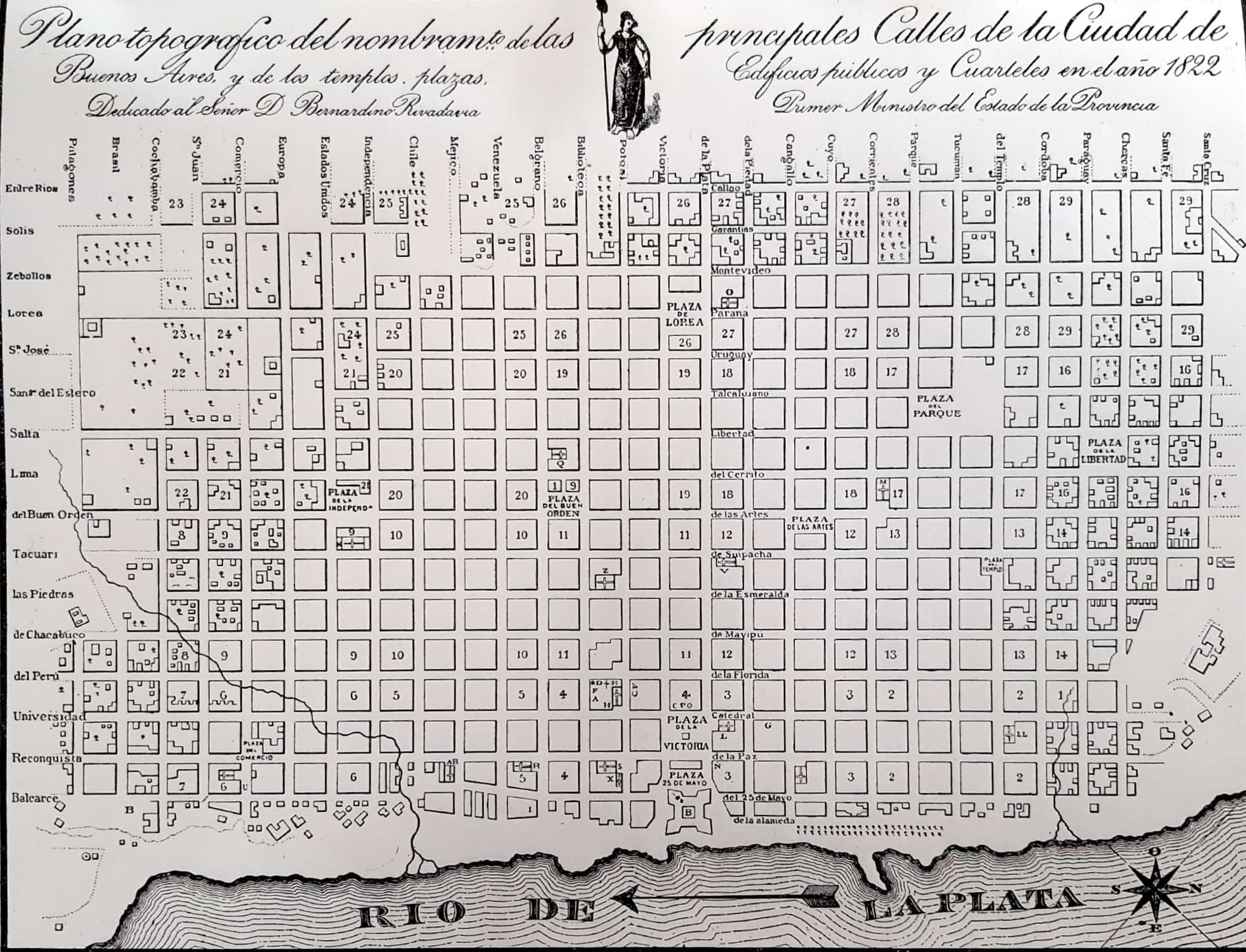 Buenos Aires, en un plano de 1822. La ciudad experimentaría un importante crecimiento, mientras que la cuestión capital no se definía