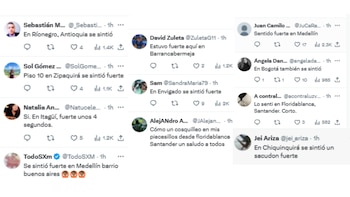 Reacciones al temblor del martes, 13 de octubre de 2026 - crédito Servicio Geológico Colombia -@sgcol/X